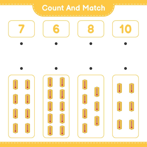 Cuente y haga coincidir, cuente el número de termómetro y haga coincidir con los números correctos