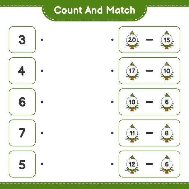 Cuente y haga coincidir el número de árboles de navidad y haga coincidir con los números correctos