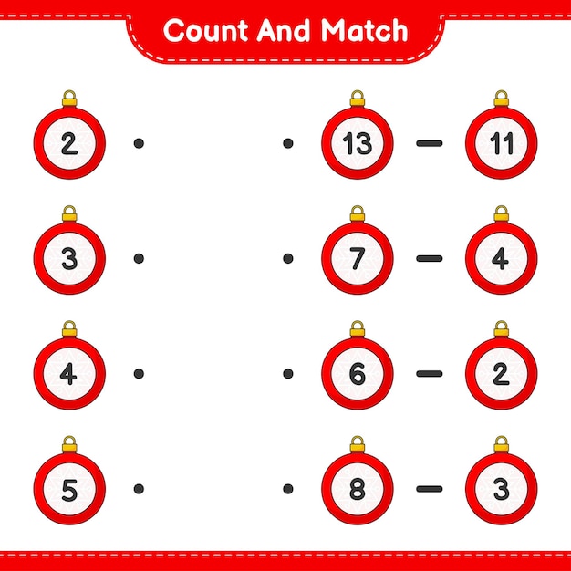 Cuente y haga coincidir el número de bolas navideñas y haga coincidir con los números correctos