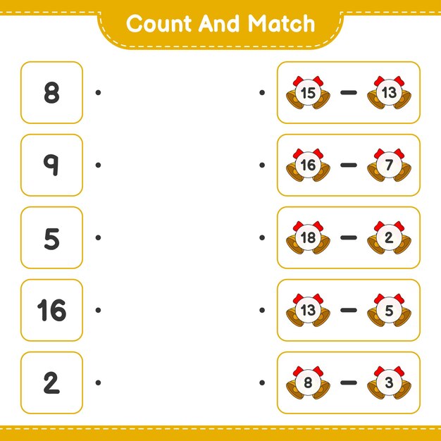Cuente y haga coincidir el número de Campana de Navidad y haga coincidir con los números correctos Juego educativo para niños hoja de trabajo imprimible ilustración vectorial
