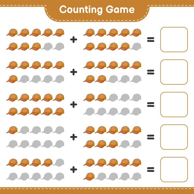 Cuente y haga coincidir el número de Cap Hat y haga coincidir con los números correctos Ilustración de vector de hoja de trabajo imprimible del juego educativo para niños