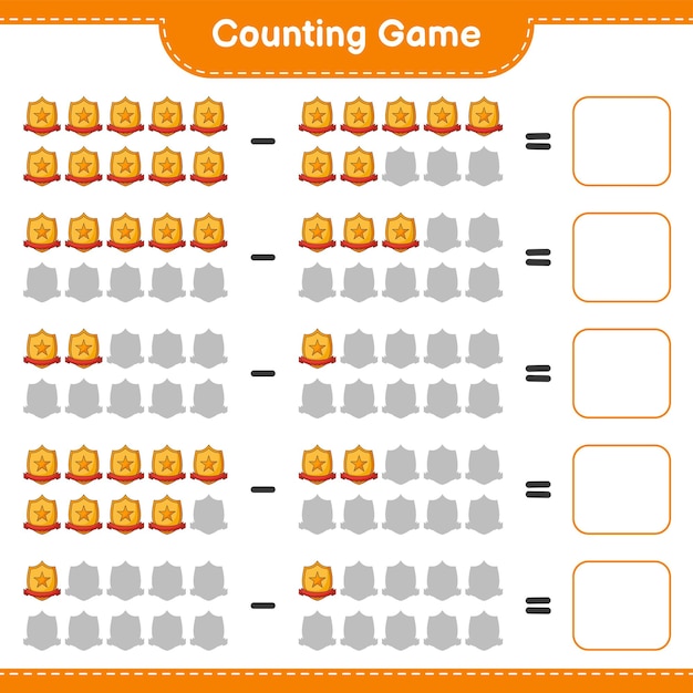 Cuente y haga coincidir el número de Trofeo y haga coincidir con los números correctos Juego educativo para niños hoja de cálculo imprimible ilustración vectorial