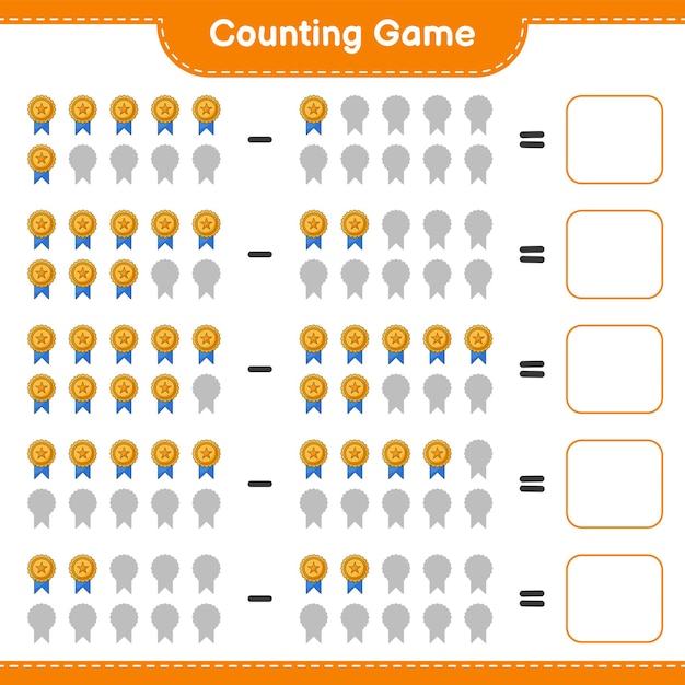 Cuente y haga coincidir el número de trofeo y haga coincidir con los números correctos juego educativo para niños hoja de cálculo imprimible ilustración vectorial