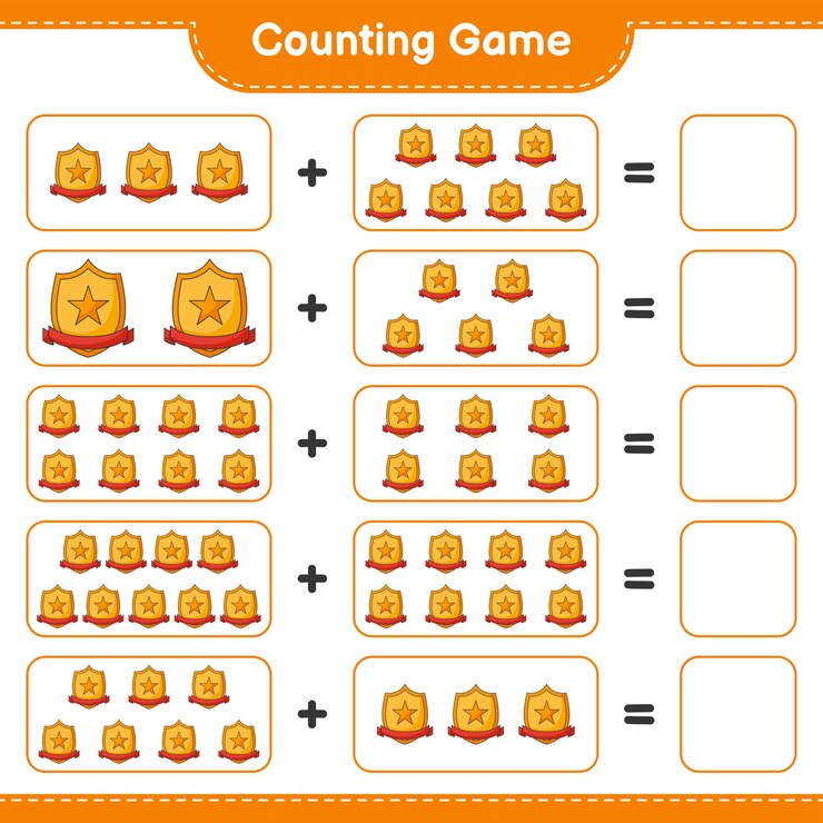 Vector cuente y haga coincidir el número de trofeos y haga coincidir con los números correctos juego educativo para niños hoja de cálculo imprimible ilustración vectorial