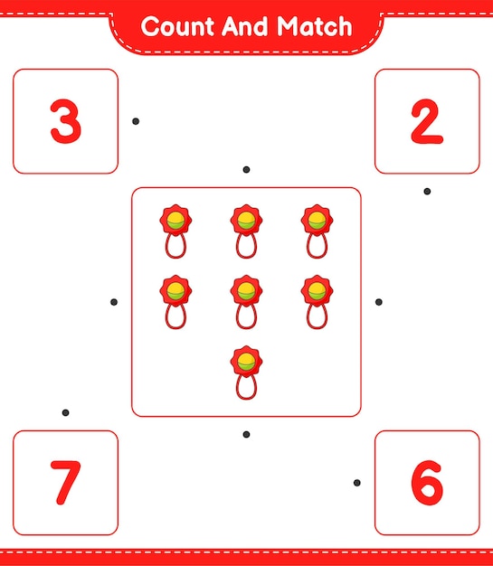 Cuente el número de sonajeros para bebés y combínelos con los números correctos