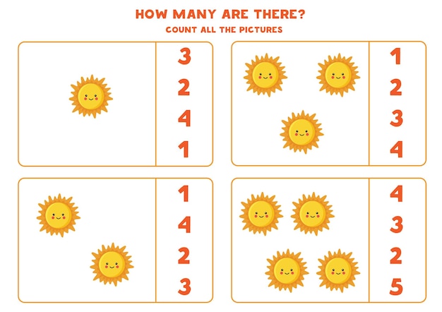 Cuente todas las imágenes de la estrella solar y escriba el número correcto en el cuadro. contando juego para niños.