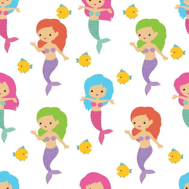 Cuento de hadas lindas sirenas mar bajo el agua chicas. Patrón sin costuras de verano