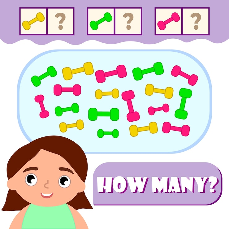 Vector cuento de niños educativos hoja de actividad de juego para niños en matemáticas cuántos objetos tarea eps 10