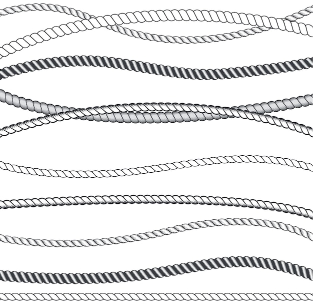Cuerda Línea marina patrón sin costuras Ilustración con adorno de cuerda líneas onduladas horizontales sobre fondo blanco Telón de fondo texturizado de moda Vector para envoltura de papel tapiz de tela
