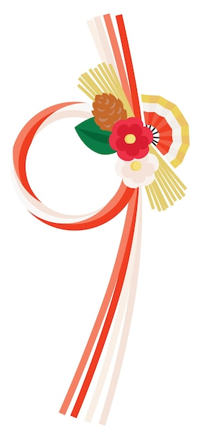 Cuerdas de papel rojo y blanco de las vacaciones de Año Nuevo llamadas decoración Mizuhiki.