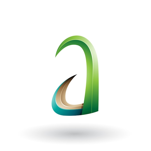 Cuerno 3d verde y beige como letra A ilustración vectorial
