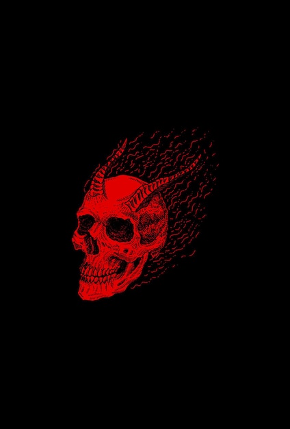 Vector cuerno de calavera con ilustración de ilustraciones de fuego