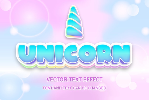 Cuerno de unicornio 3d lindo vidrio cromado brillante color holográfico efecto de texto editable plantilla de estilo de fuente