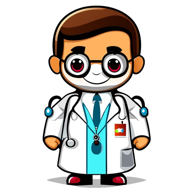 Cuerpo completo estilo mascota médico personaje frente frente ocioso pose blanco fondo ilustración vectorial.