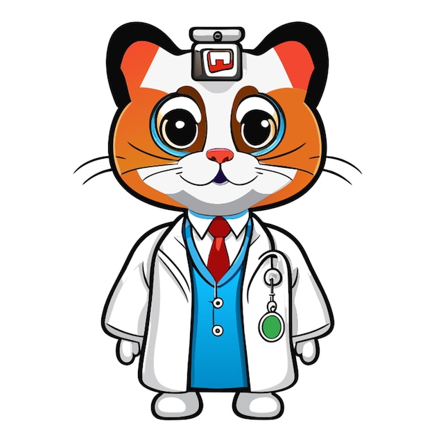 Vector cuerpo completo estilo mascota personaje médico frente mirando postura ociosa ilustración vectorial de fondo blanco