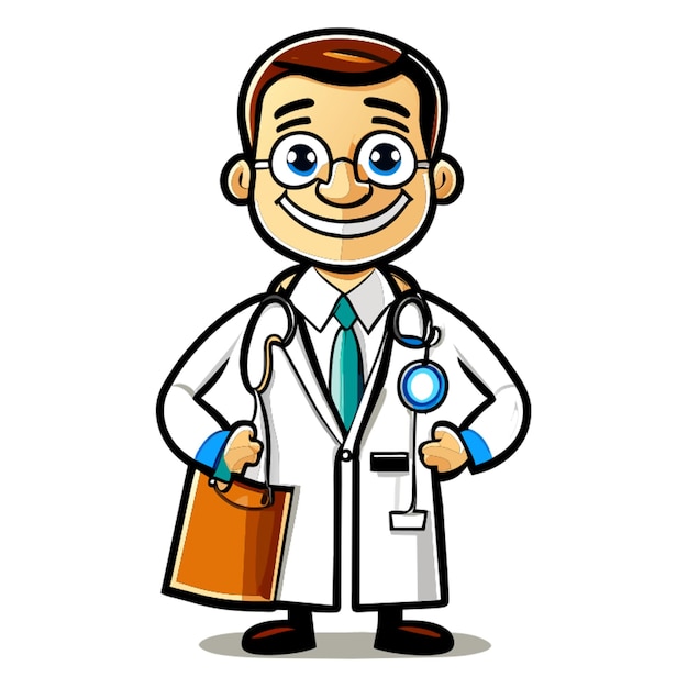 cuerpo completo estilo mascota personaje médico frente mirando postura ociosa ilustración vectorial de fondo blanco
