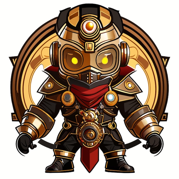 cuerpo completo estilo mascota personaje steampunk frente frente a fondo blanco ilustración vectorial