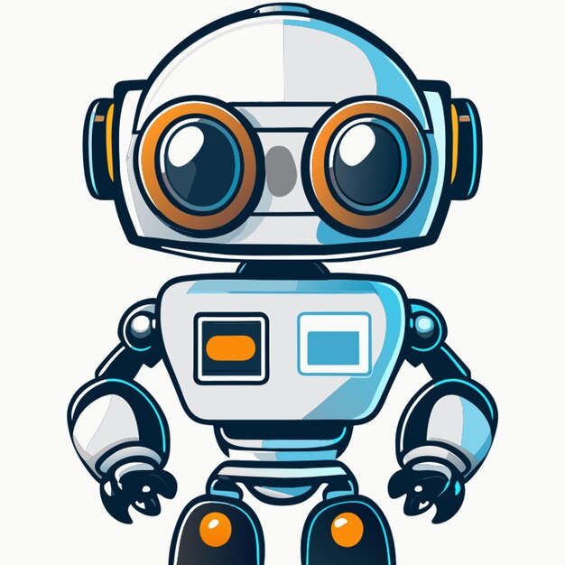 cuerpo completo estilo mascota robot personaje mirando hacia adelante postura ociosa ilustración vectorial de fondo blanco