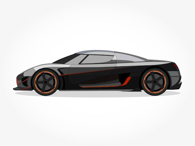cuerpo detallado y bordes de una ilustración de vector de dibujos animados de coche de color plano con trazo negro y efecto de sombra