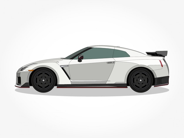 cuerpo detallado y bordes de una ilustración de vector de dibujos animados de coche de color plano con trazo negro y efecto de sombra