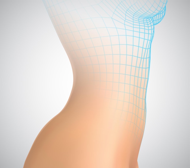 Vector cuerpo femenino sobre un fondo blanco. foto de malla realista