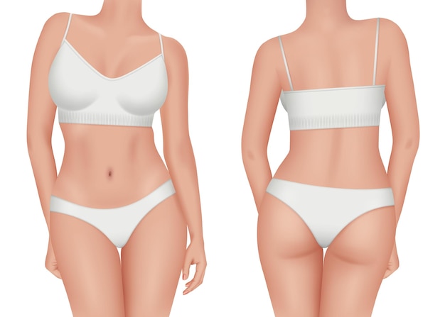 Cuerpo femenino Vistas delanteras y traseras de cuerpo femenino desnudo vector decente plantillas realistas de modelo de espalda y frente ilustración de chica