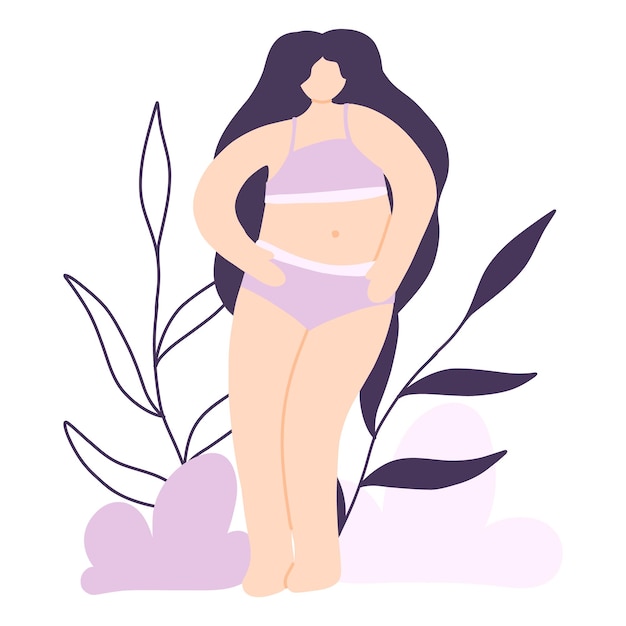 Vector cuerpo de mujer cartel positivo con chica y hojas ilustración vectorial