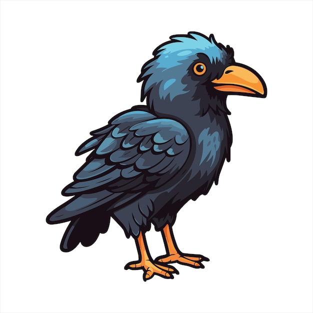 Cuervo lindo divertido dibujos animados Kawaii Clipart colorido acuarela pájaro animal mascota ilustración