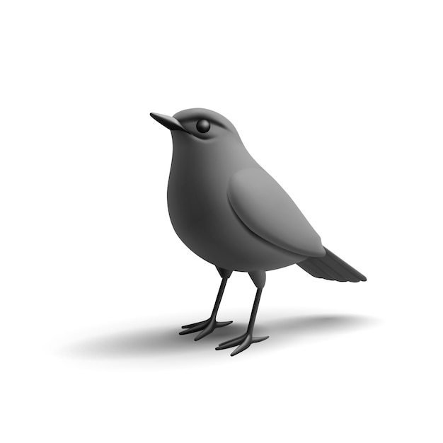 cuervo negro de pie 3D pájaro negro para conceptos de diseño en fondo blanco vector