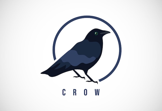 Cuervo pájaro en un círculo Cuervo pájaro logo diseño plantilla vector ilustración