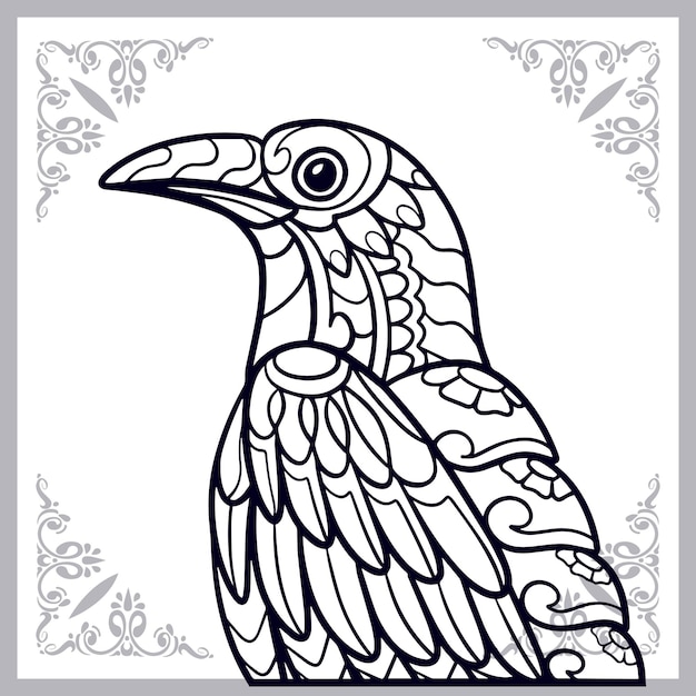 Cuervo pájaro zentangle artes aislado sobre fondo blanco.