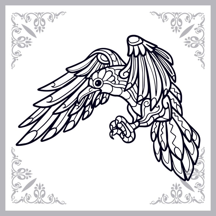 Vector cuervo pájaro zentangle artes aislado sobre fondo blanco.