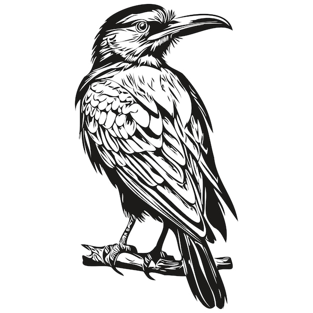 Cuervo retrato gráfico incompleto de un cuervo sobre un fondo blanco corbie