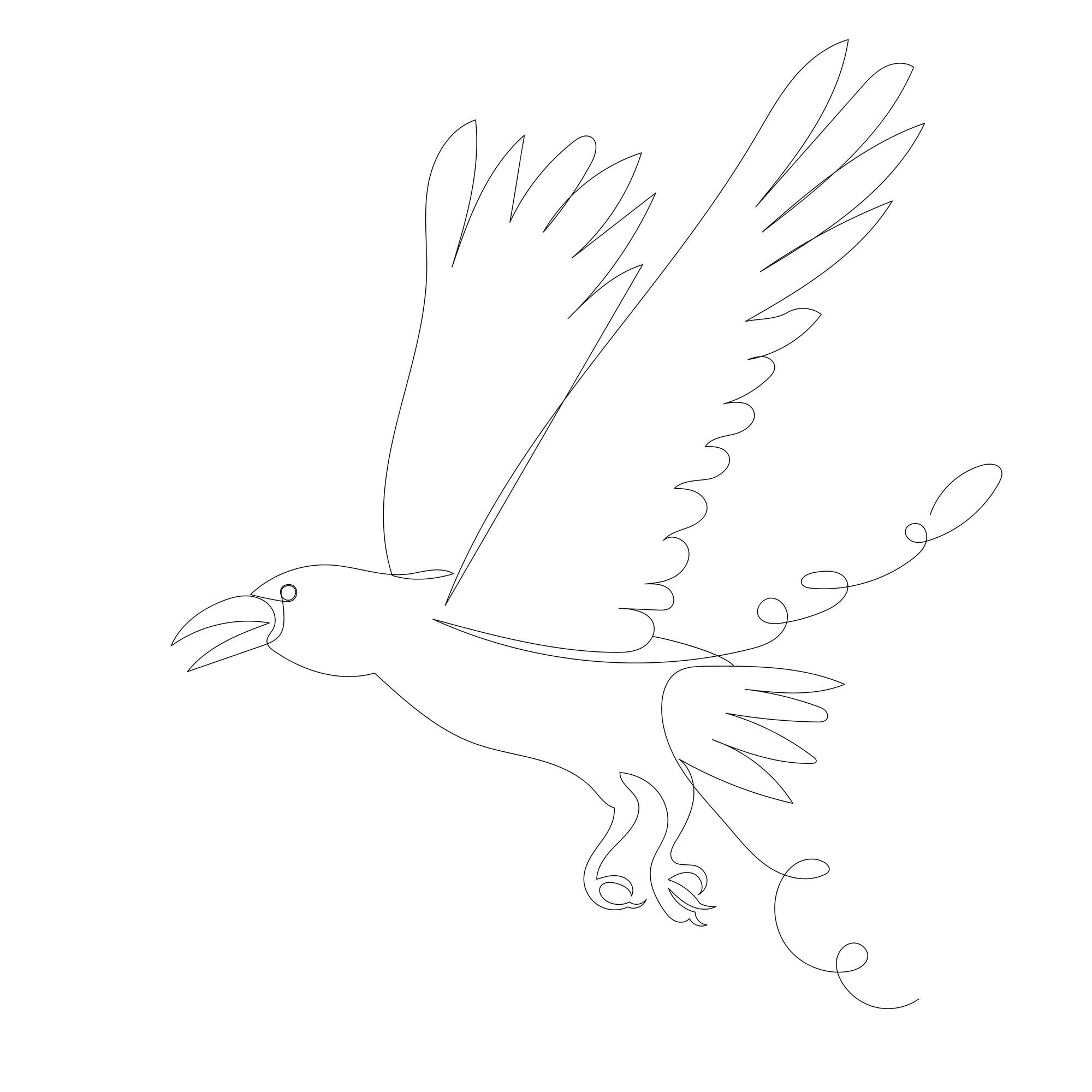 Cuervo volando un vector de dibujo de línea continua | Vector Premium