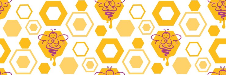 Vector cueva de miel con patrón sin costuras de abeja células hexagonales geométricas en mosaico de color amarillo gotas frescas de flujo de miel