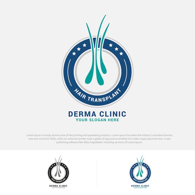 Cuidado del cabello dermatología logo icono folículo alopecia trasplante vector ilustración