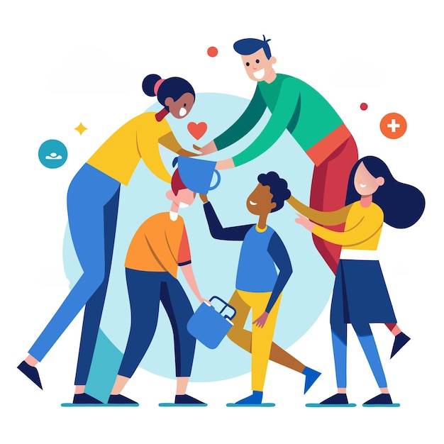 Cuidado comunitario Ayuda comunitaria Concepto de salud comunitaria Vector para varios usos