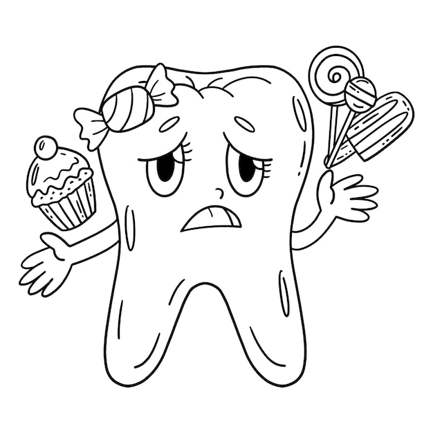 Vector cuidado dental del diente con colorante aislado de caramelos