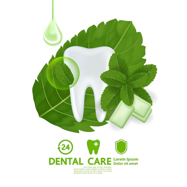 Cuidado dental con ilustración de hoja de menta