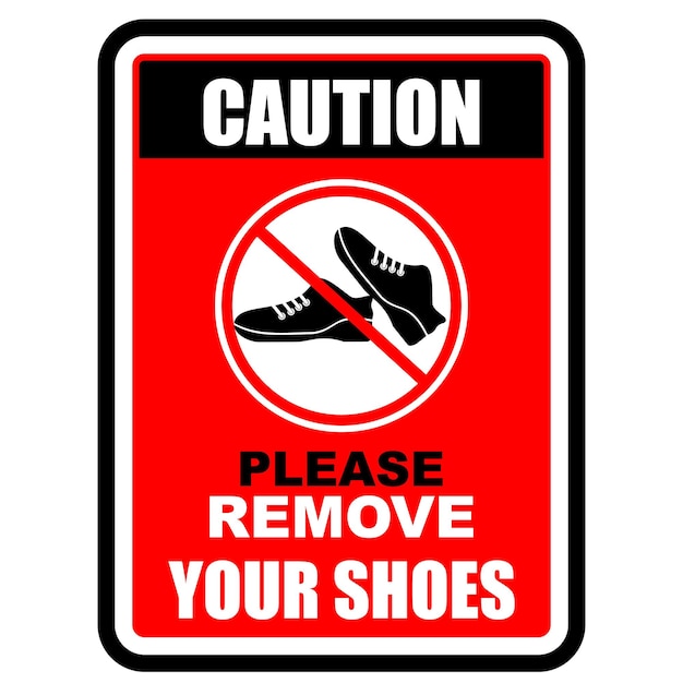 Cuidado, por favor quítese los zapatos, el vector de la señal