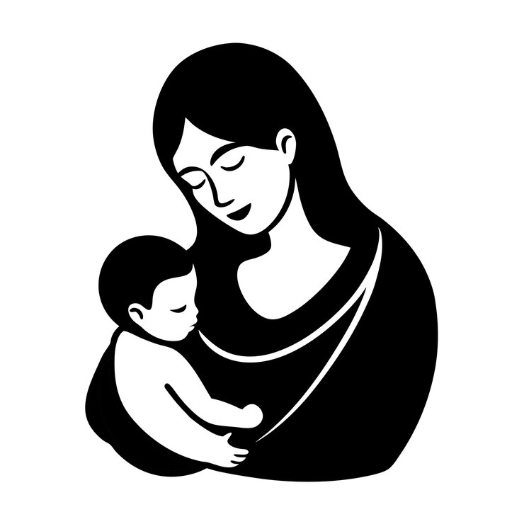 Cuidado de la madre y el bebé silueta ilustración de arte vectorial vínculo amoroso y momentos tiernos