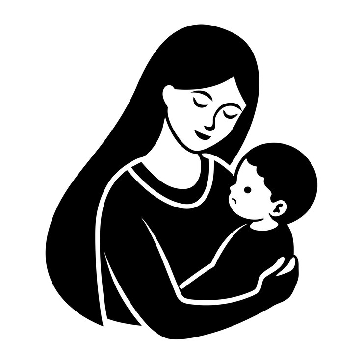 Cuidado de la madre y el bebé silueta ilustración de arte vectorial vínculo amoroso y momentos tiernos