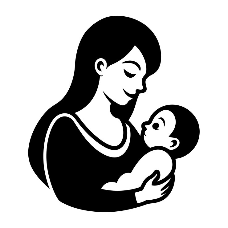 Cuidado de la madre y el bebé silueta ilustración de arte vectorial vínculo amoroso y momentos tiernos