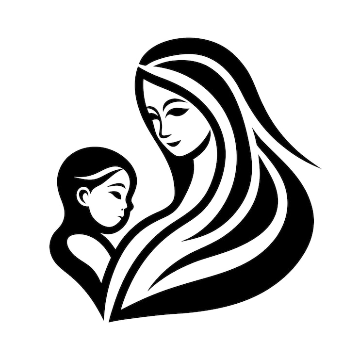 Cuidado de la madre y el bebé silueta ilustración de arte vectorial vínculo amoroso y momentos tiernos