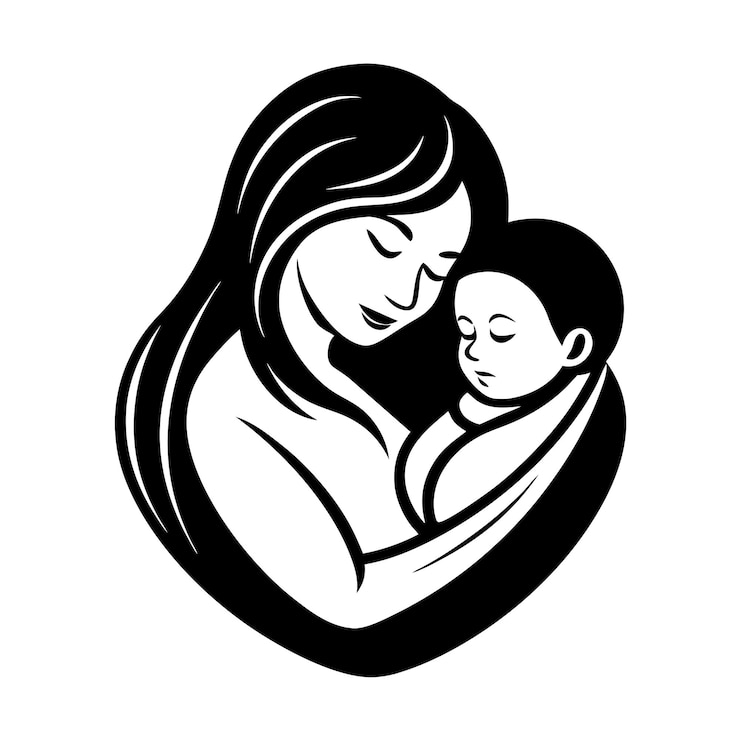 Cuidado de la madre y el bebé silueta ilustración de arte vectorial vínculo amoroso y momentos tiernos