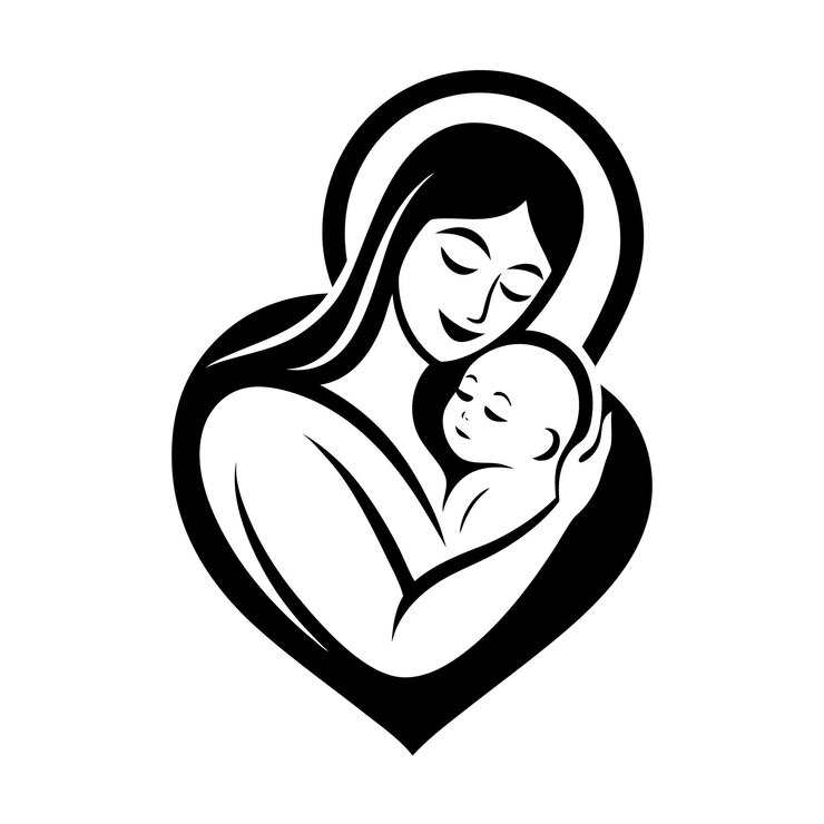 Cuidado de la madre y el bebé silueta ilustración de arte vectorial vínculo amoroso y momentos tiernos