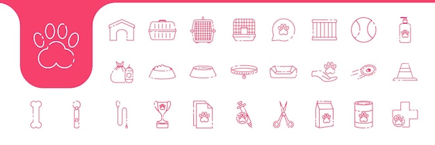 cuidado de mascotas y línea de carga icono conjunto de colección vector de diseño