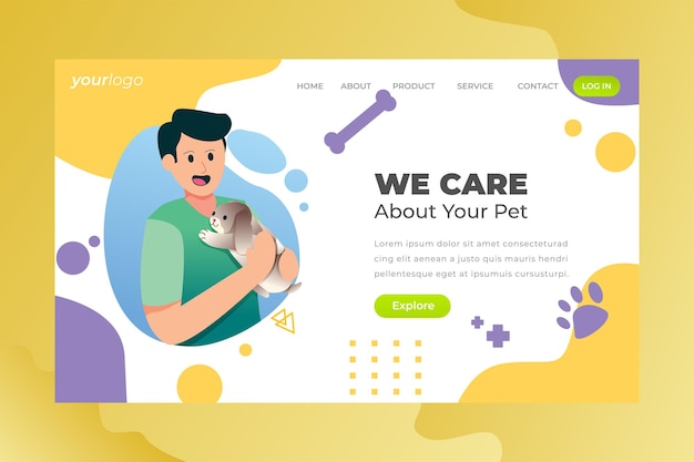 Cuidado de mascotas - Página de inicio de vector