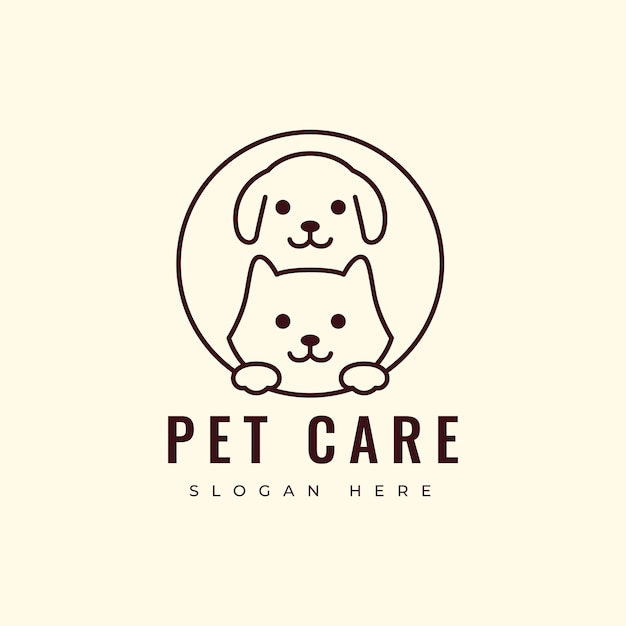 Cuidado de mascotas perro mamífero amigo animal adoptado cachorro salud médica tienda de mascotas diseño de logotipo vector gráfico ilustración