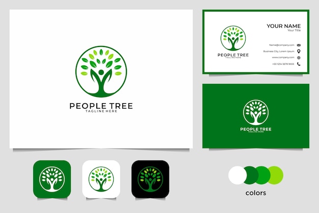 Cuidado del paisaje con diseño de logotipo de personas y árboles y tarjeta de visita